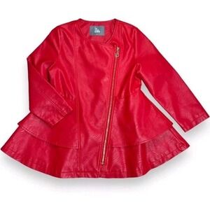 The Twins Dream  Women's Red Faux Leather Tier Moto Jacket Sz‎ 9/10 EUC